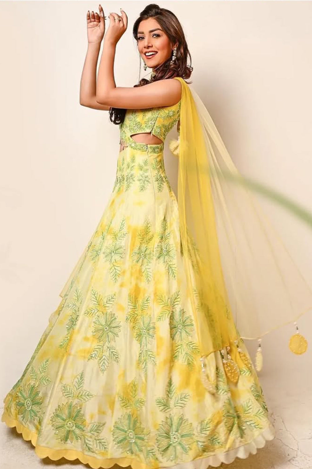 Green Yellow Tie-Dye Anarkali Set