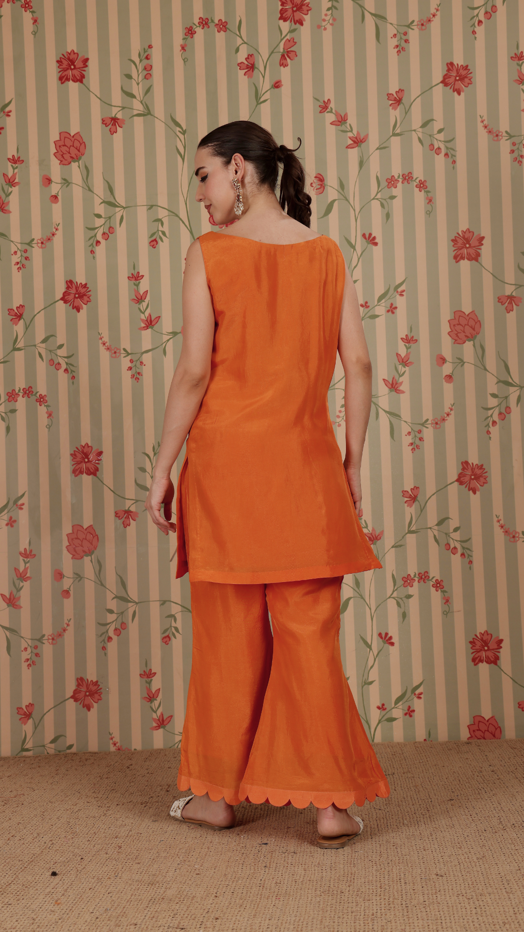 Orange straight suit with bell bottom pant & dupatta