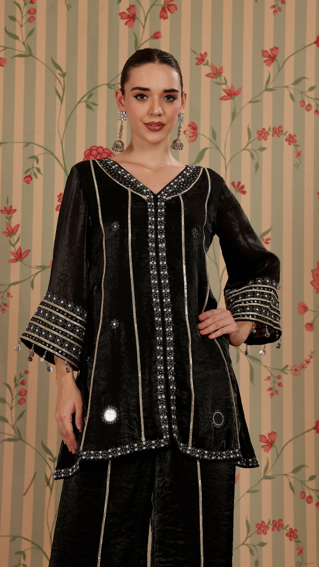 Black pakistani A-line suit with pant