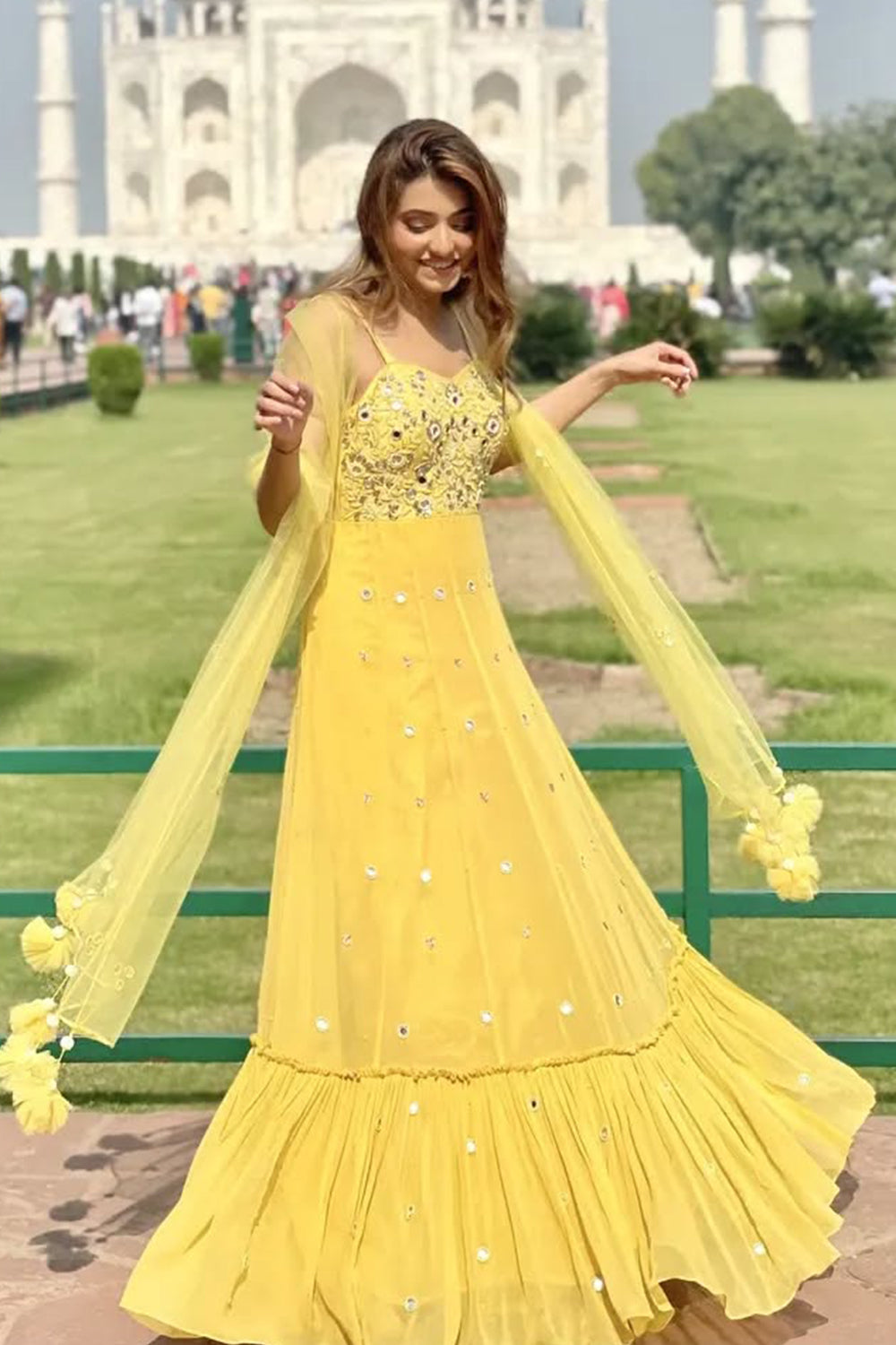 Geetika Varma in Flared Yellow Anarkali Set