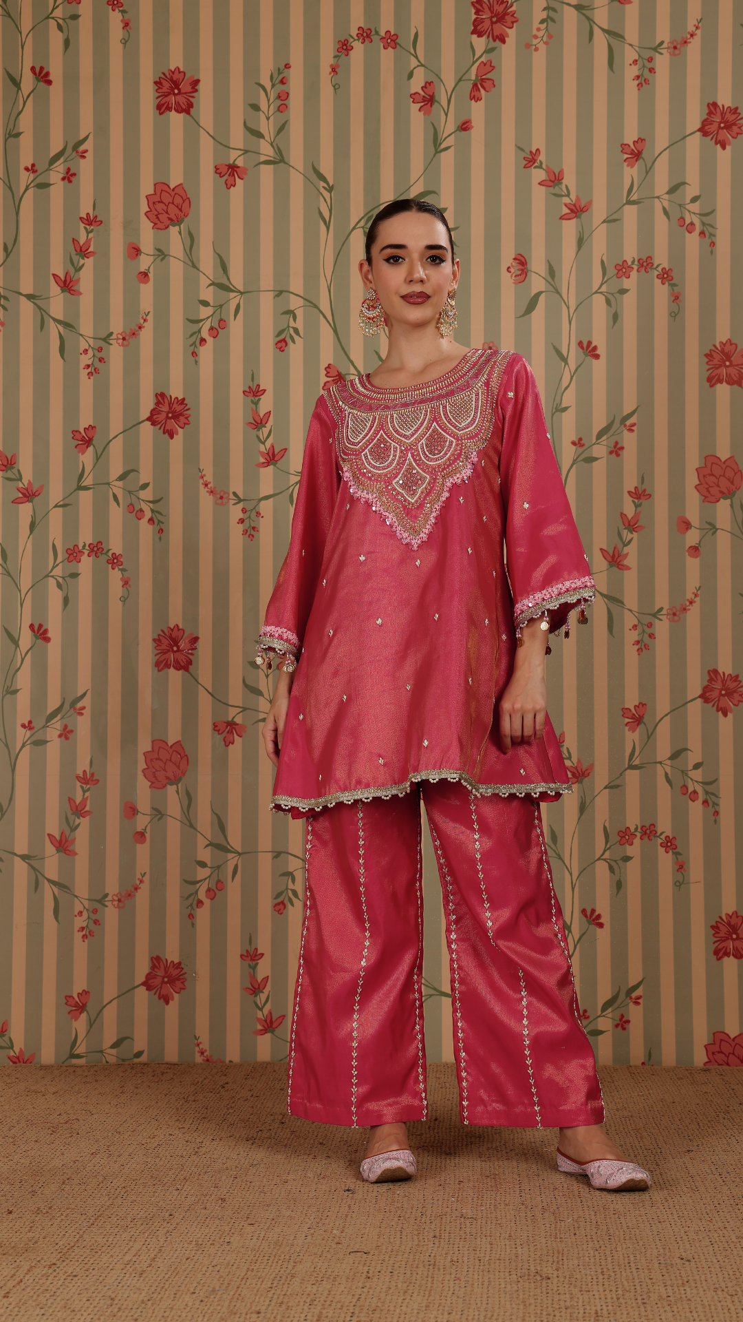 Fuscia pink pakistani A-line suit with straight pant