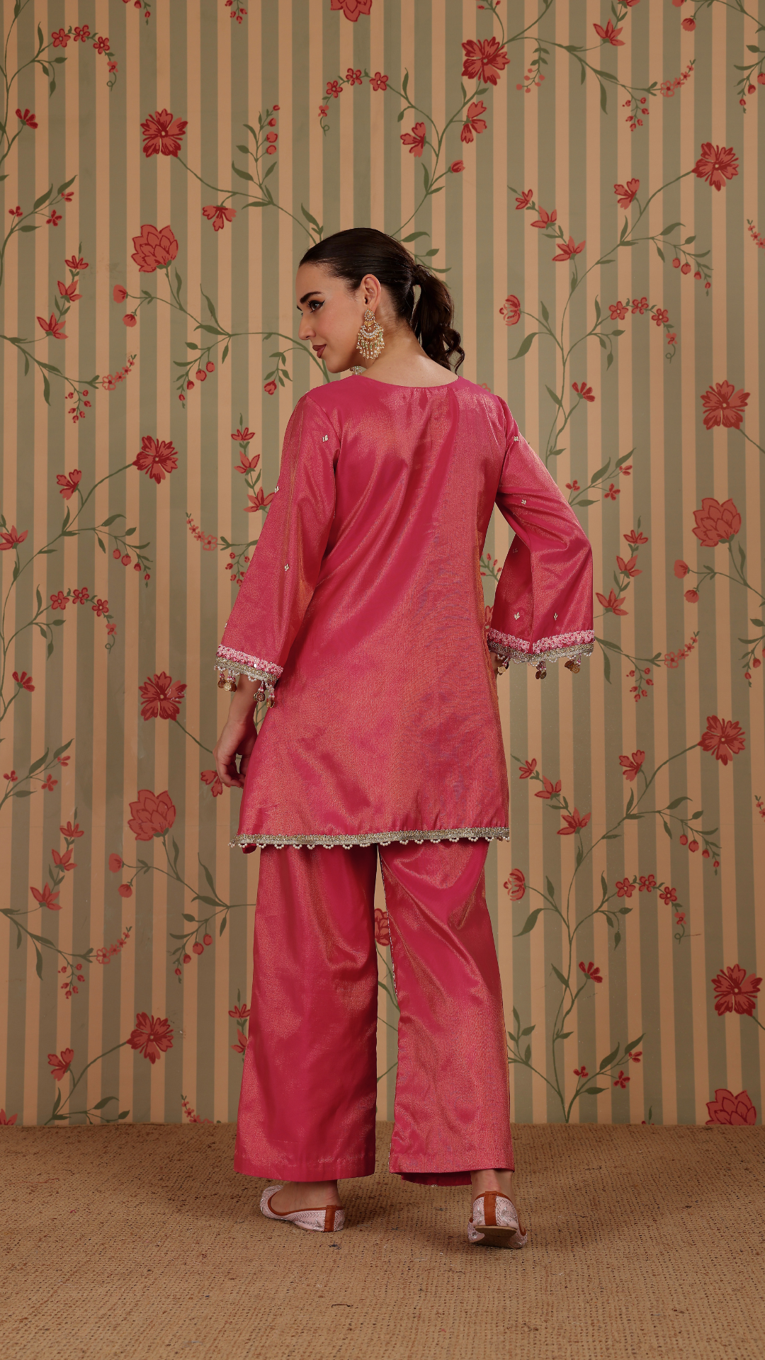 Fuscia pink pakistani A-line suit with straight pant