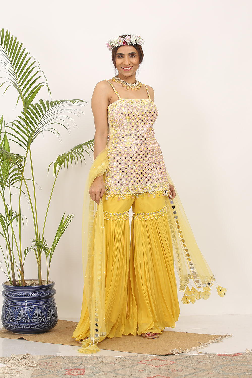 Off White , Peach And Yellow Tie-Dye Garara Set