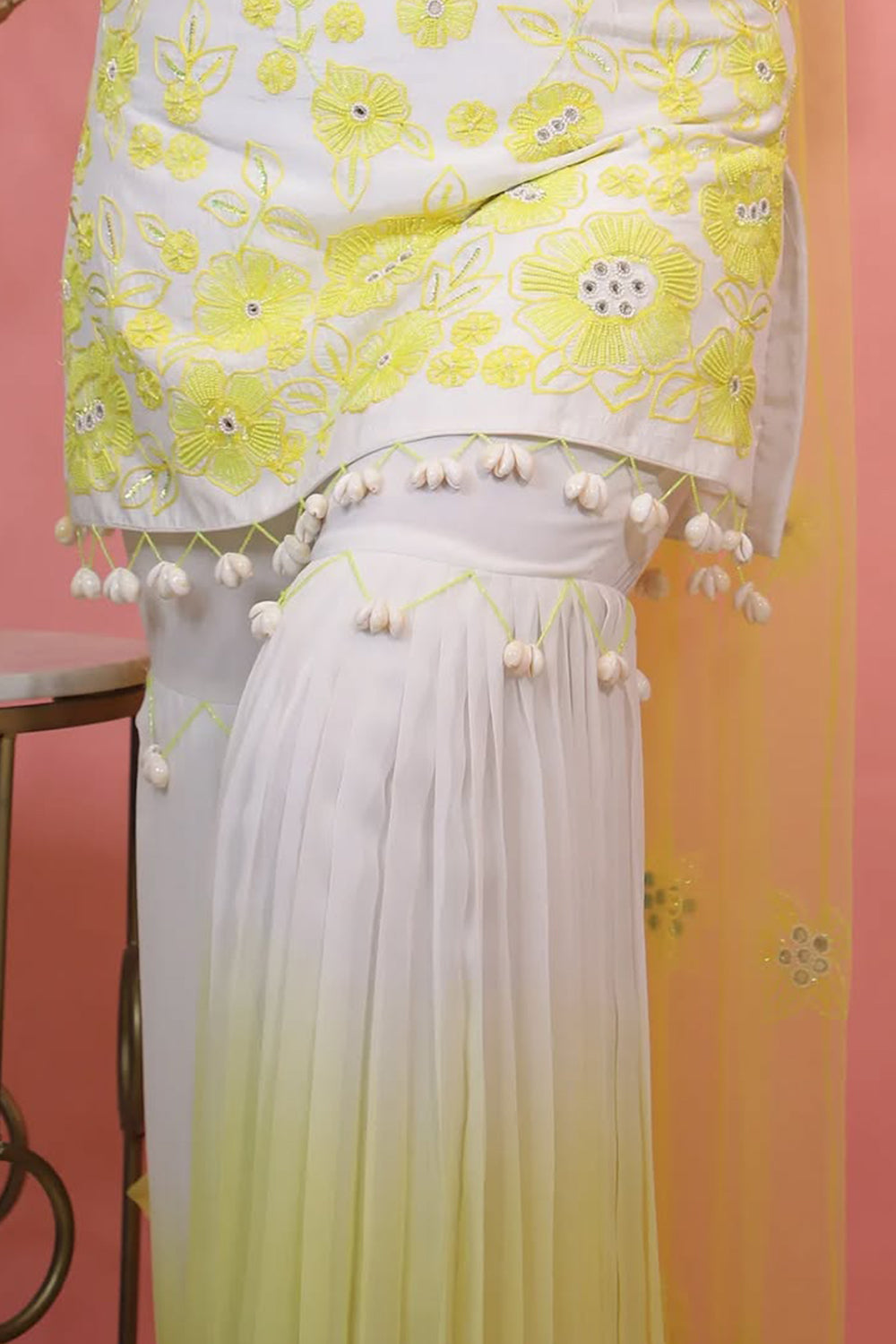 Off White And Yellow Ombre Garara Set