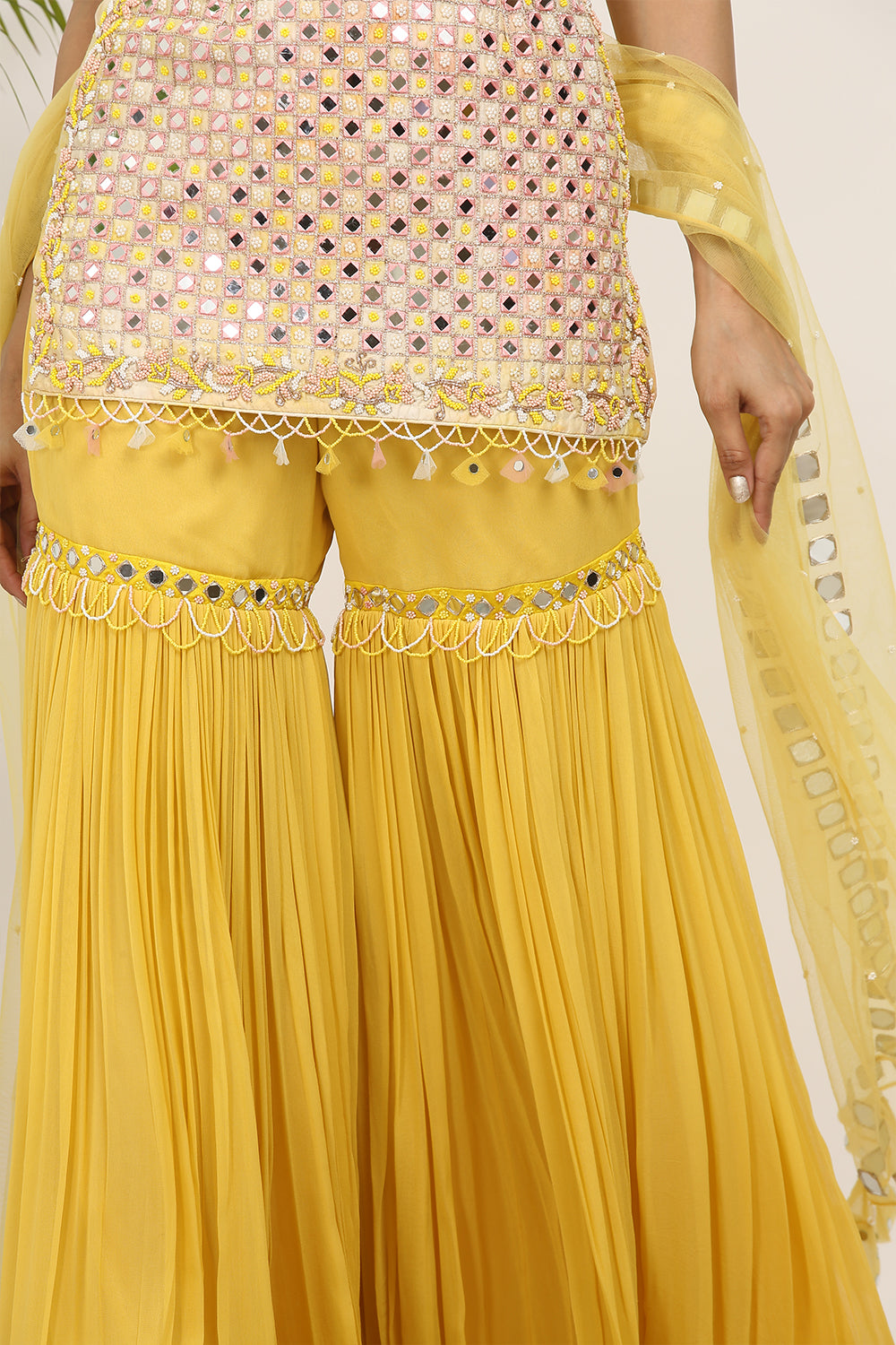 Off White , Peach And Yellow Tie-Dye Garara Set