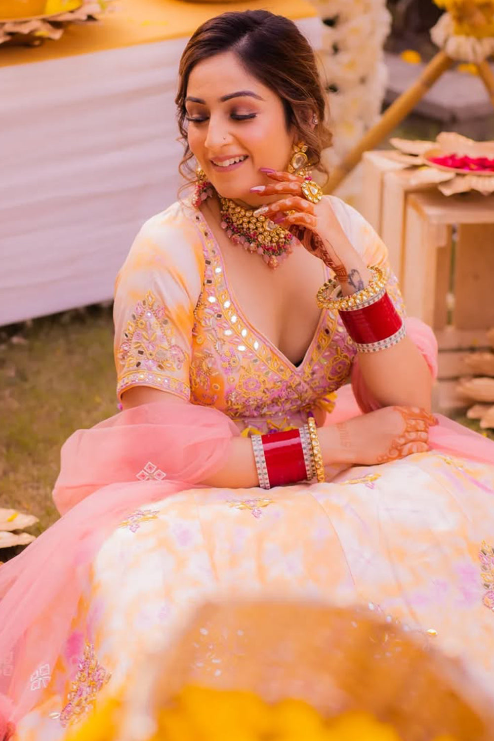 Srishti Takkar in Orange And Pink Tie-Dye Lehenga Set