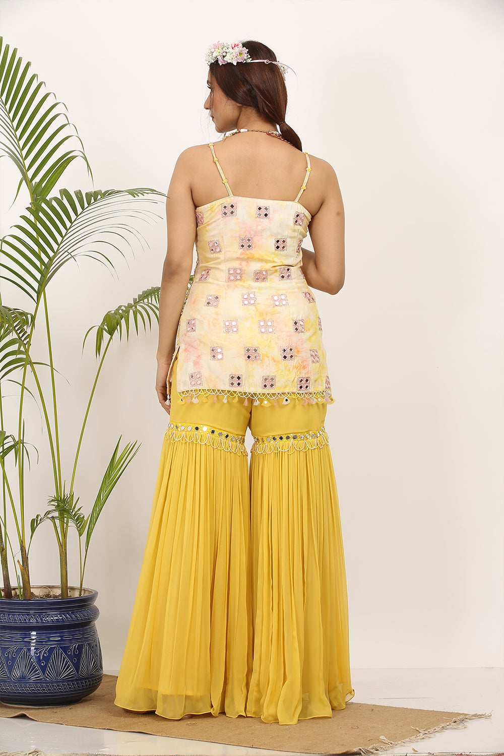 Off White , Peach And Yellow Tie-Dye Garara Set