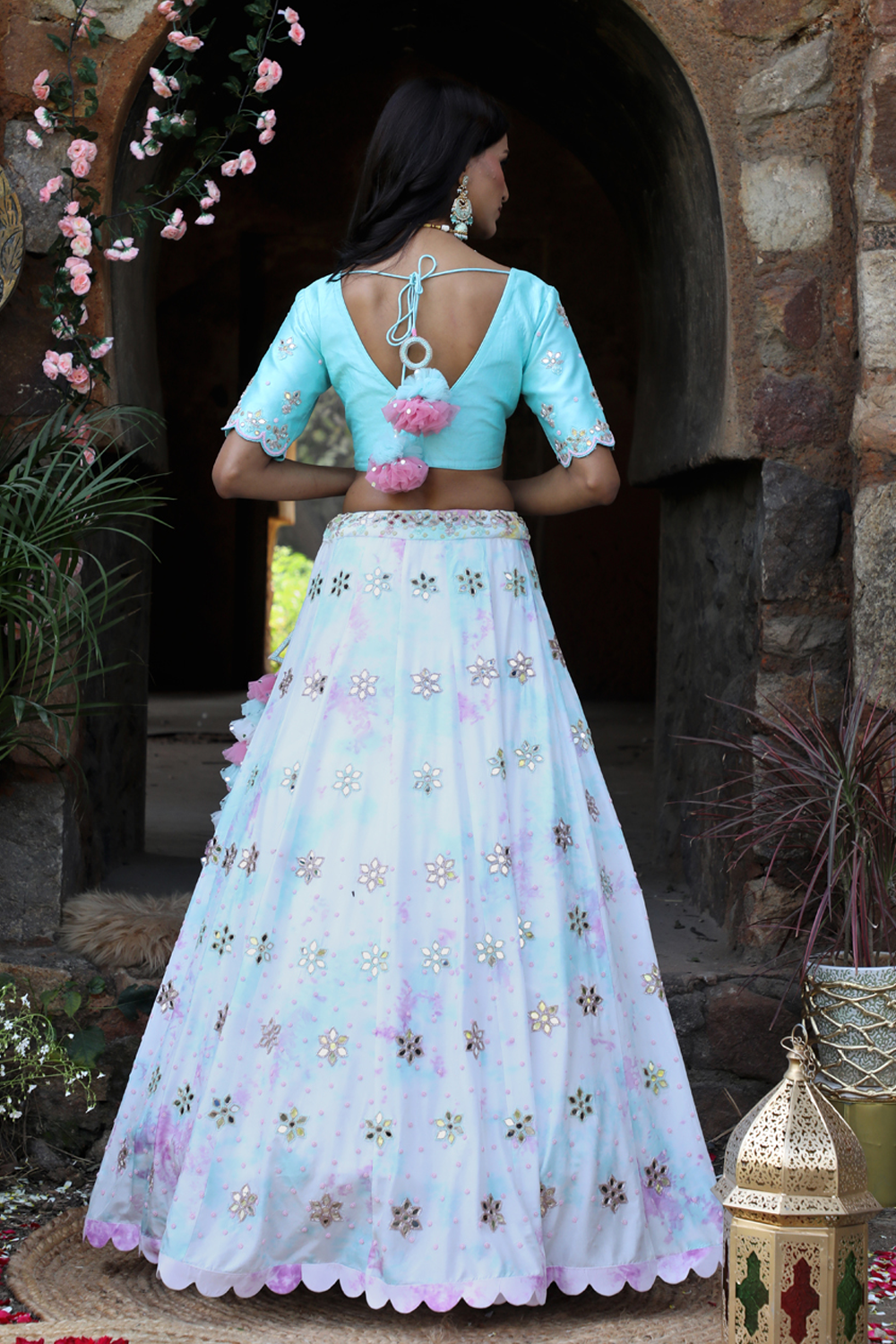 Lilac - Aqua Blue Tie-Dye Lehenga Set
