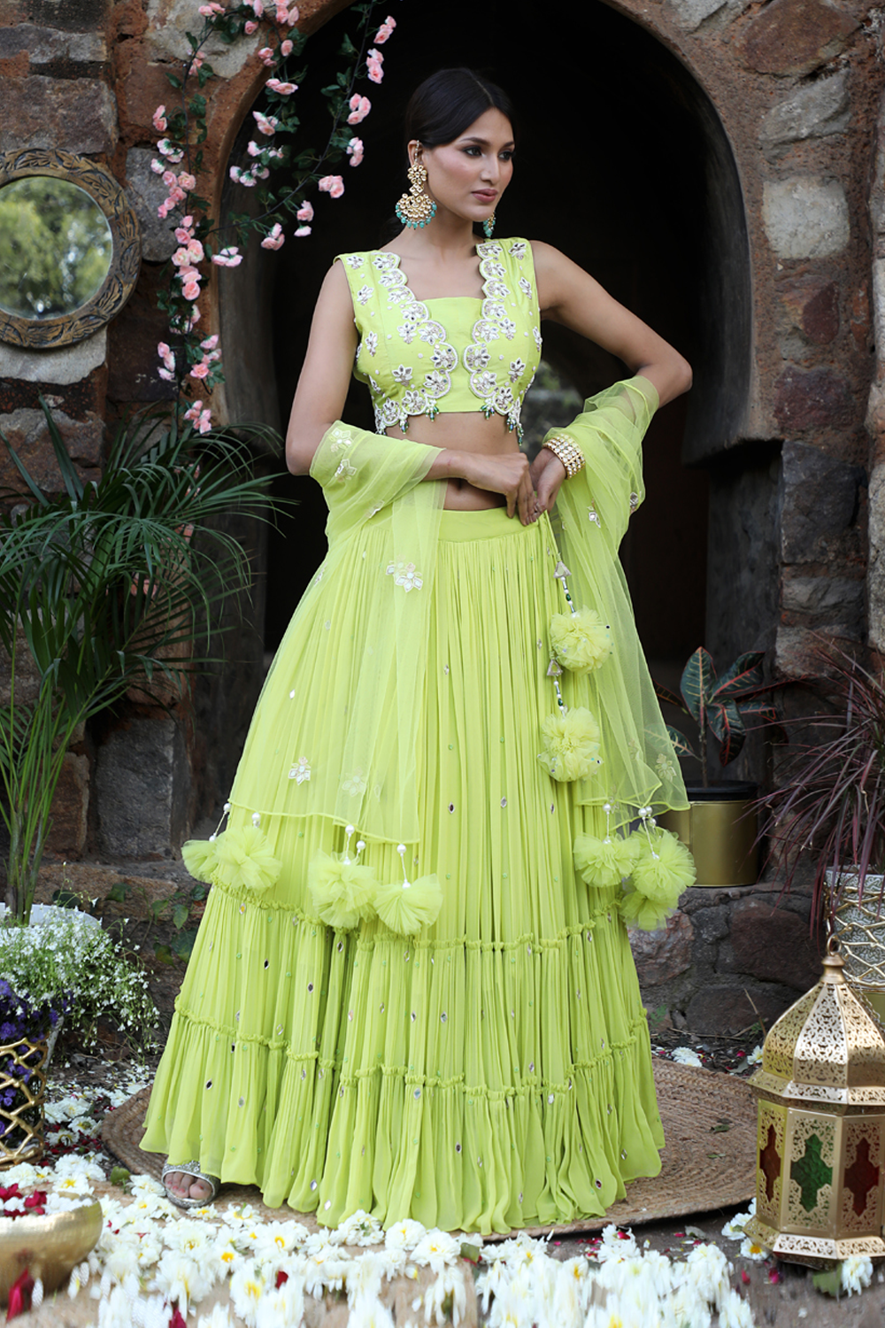 Neon Green Flared Lehenga Set