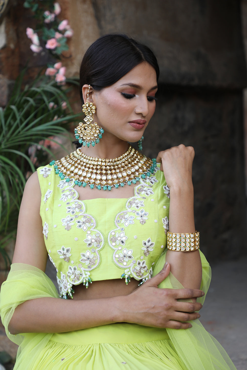 Neon Green Flared Lehenga Set