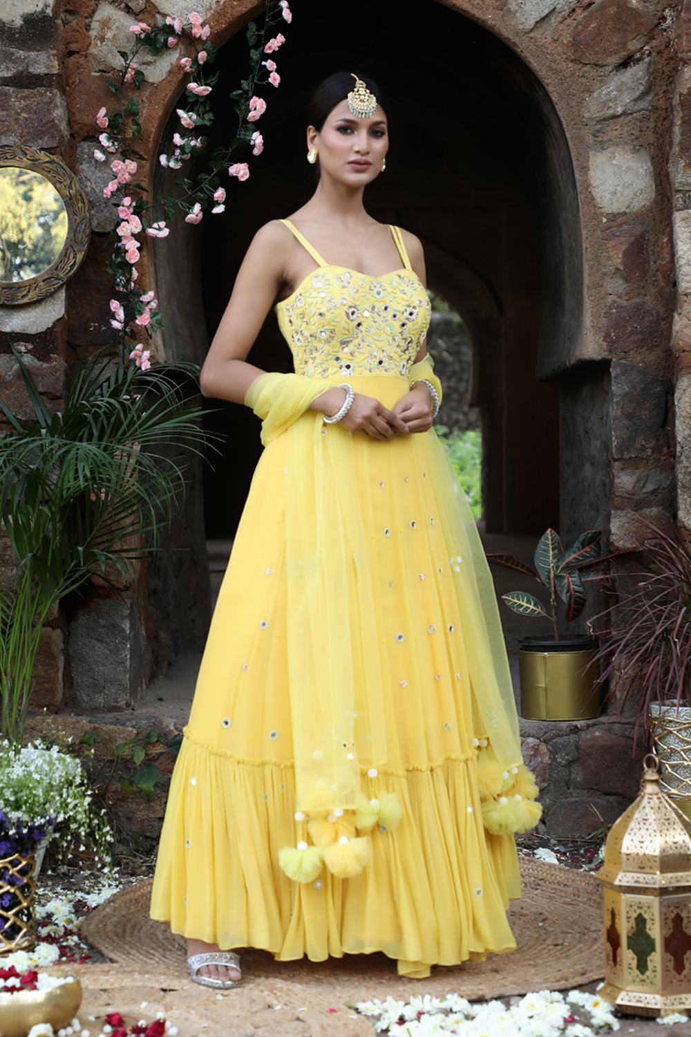 Flared Yellow Anarkali Set
