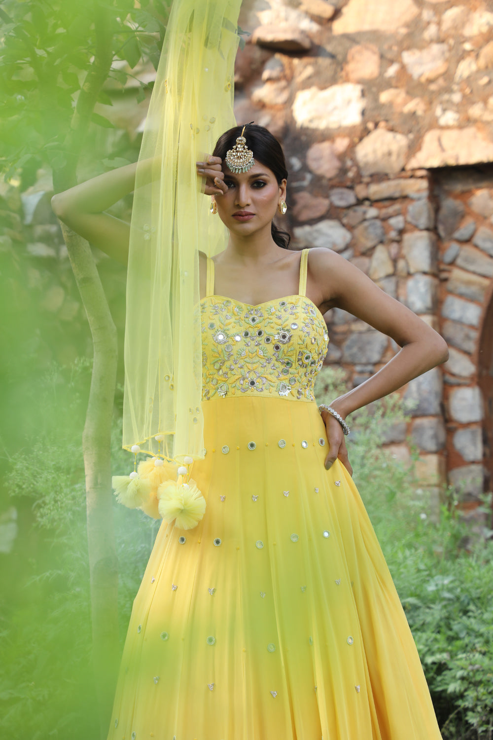 Flared Yellow Anarkali Set