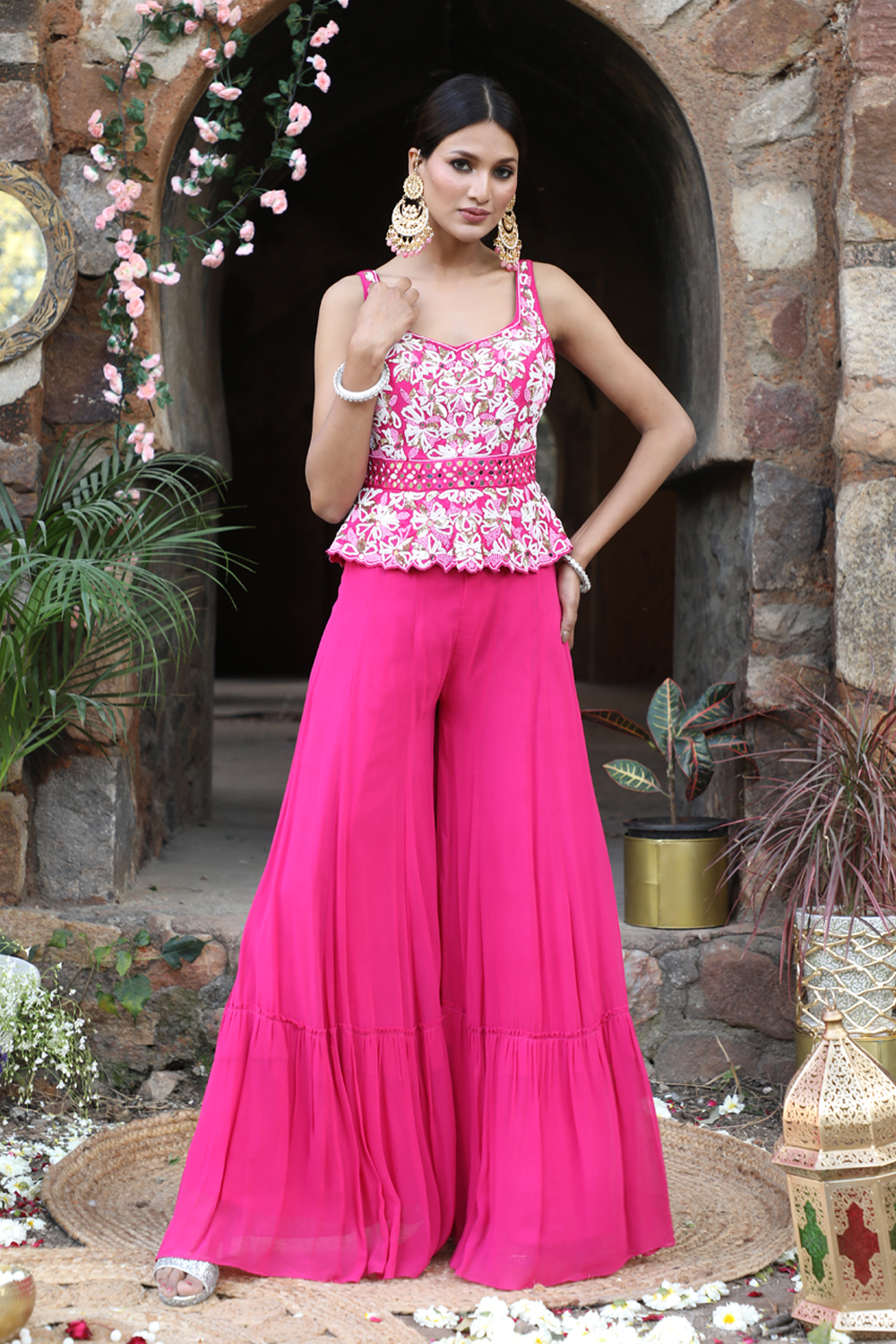 Fuchsia Peplum With Sharara Set