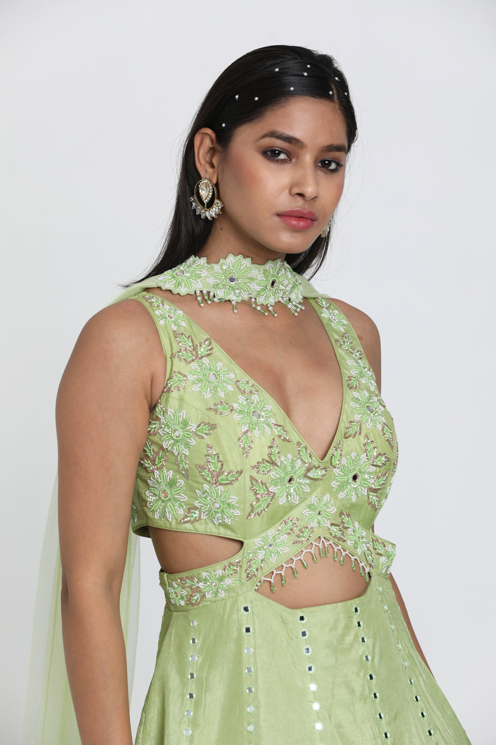 Mint Green Anarkali With Chokar Dupatta