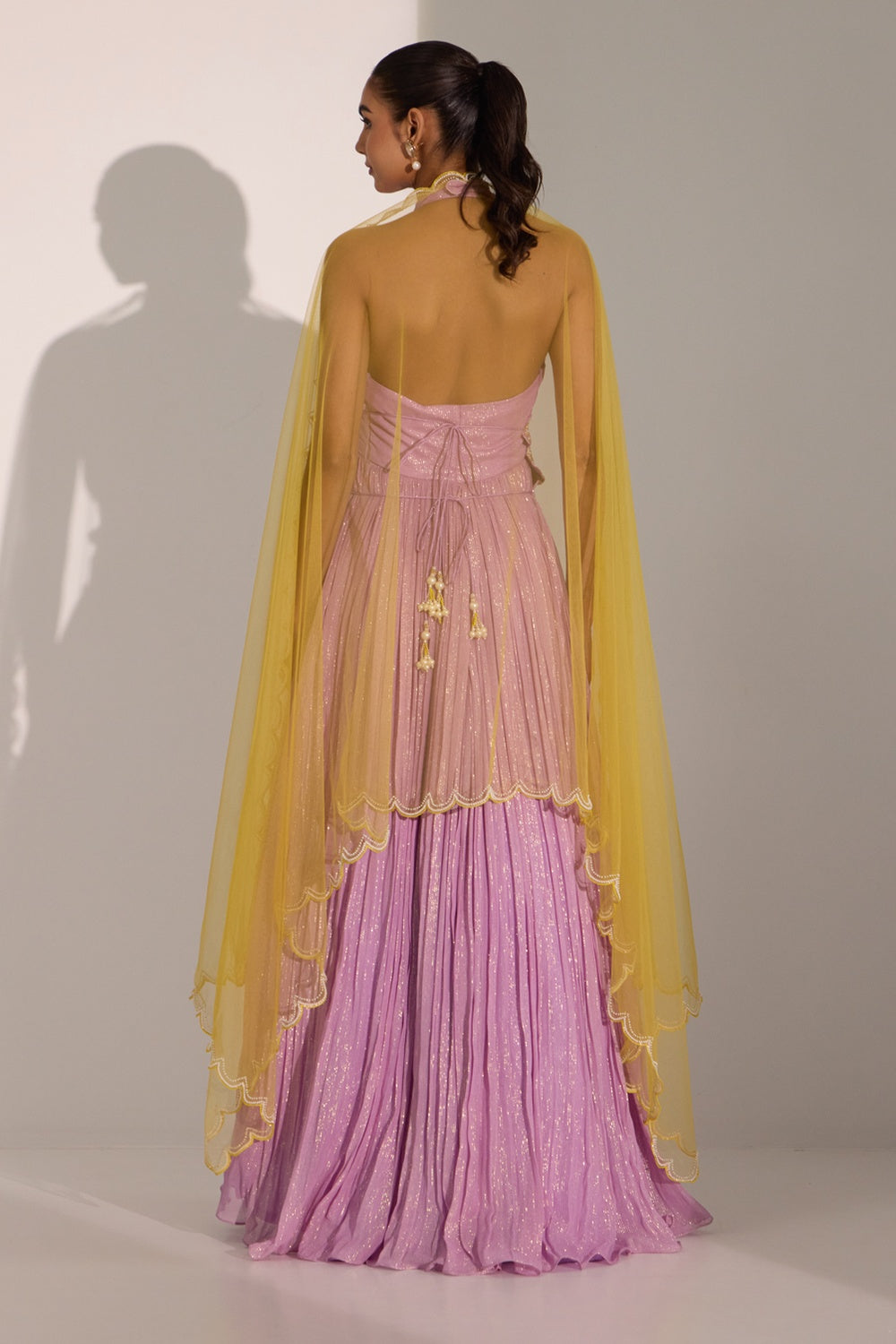 Lilac Halter Anarkali With Dupatta Set.