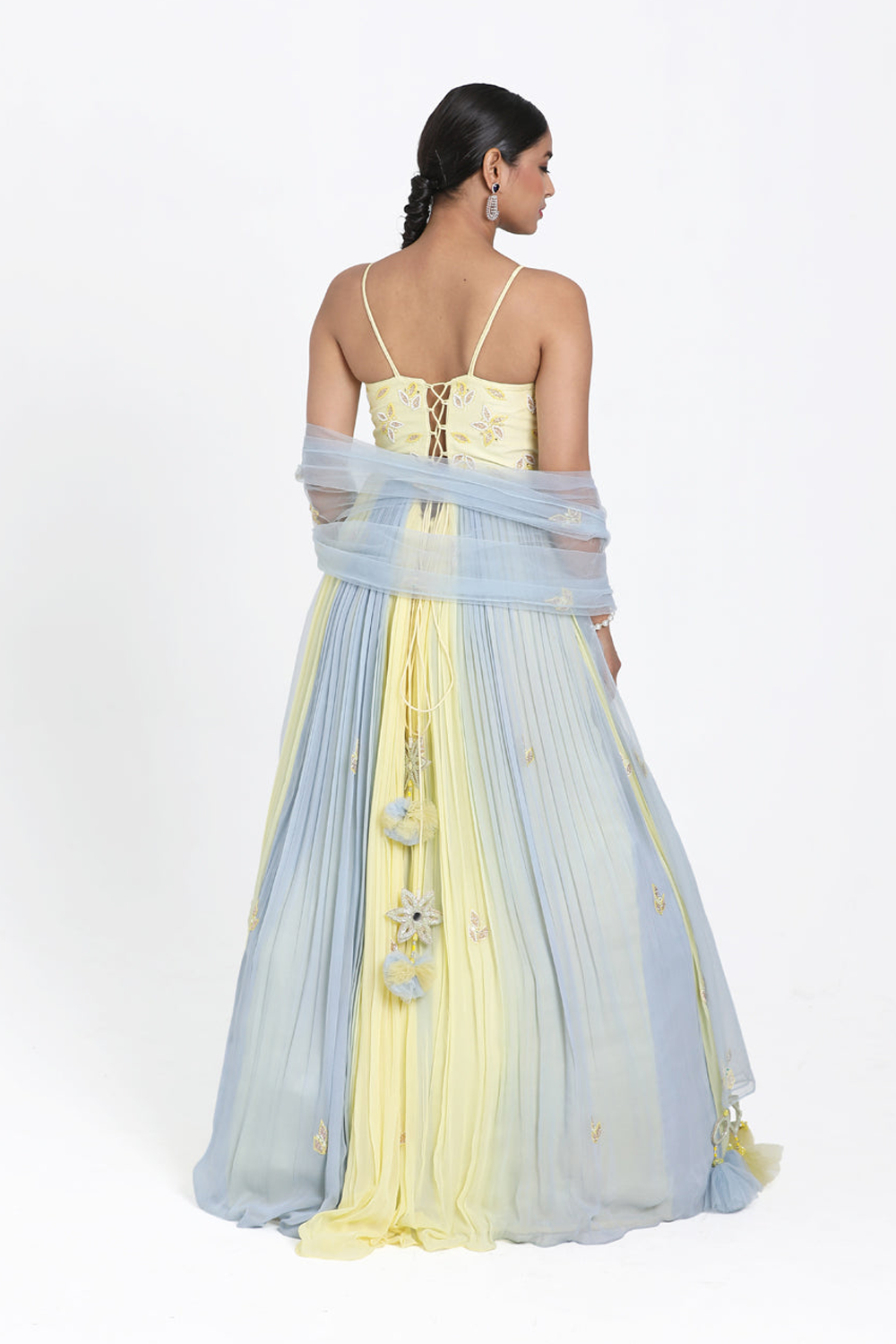 Lemon Yellow & Blue Ombre Anarkali Set.