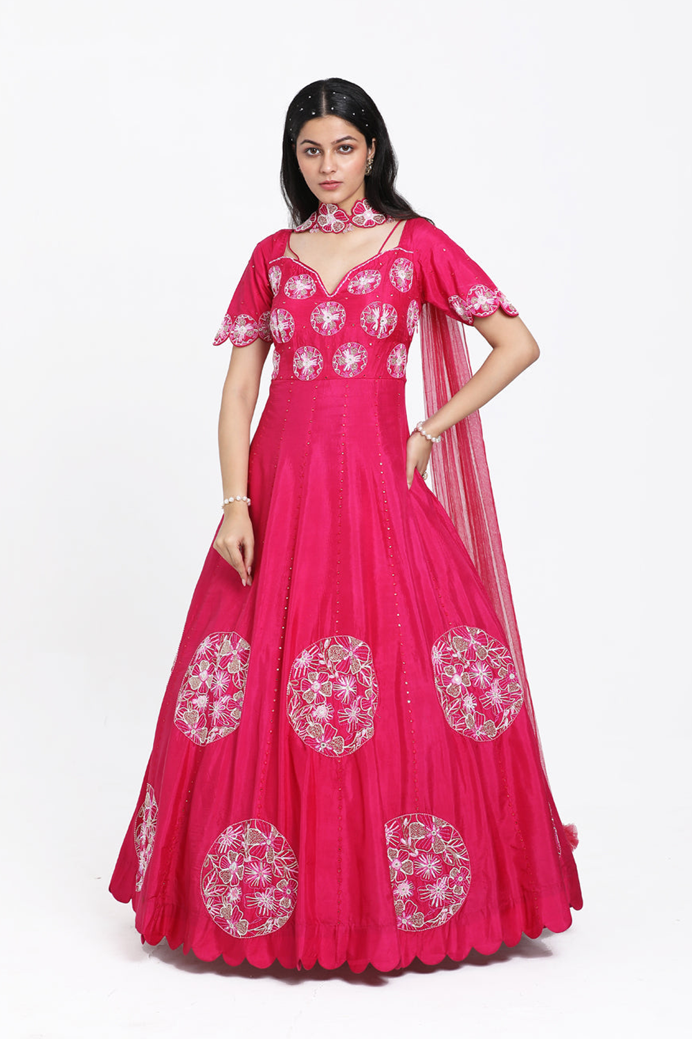 Fuscia Pink Anarkali With Chokar Dupatta
