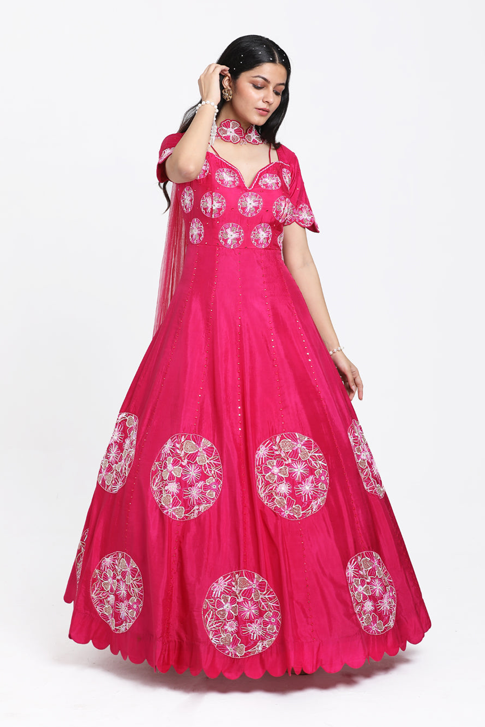 Fuscia Pink Anarkali With Chokar Dupatta