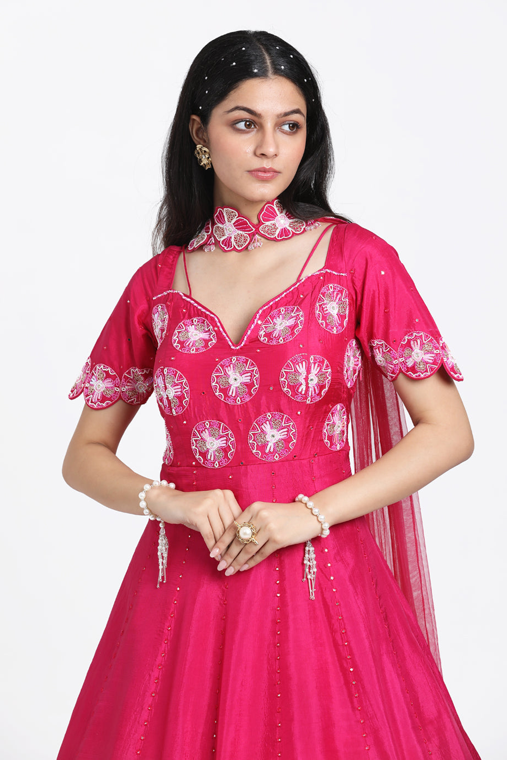 Fuscia Pink Anarkali With Chokar Dupatta