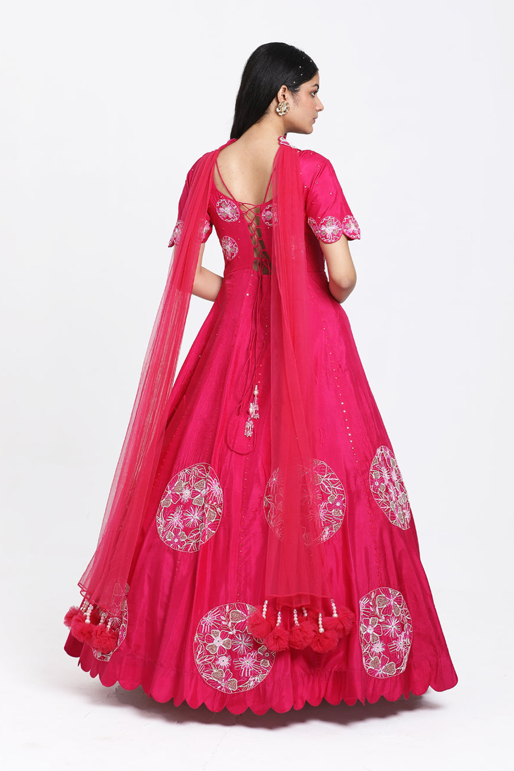 Fuscia Pink Anarkali With Chokar Dupatta