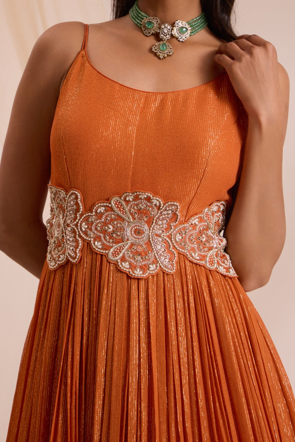 Rust Anarkali With Dupatta & Detachable Belt.
