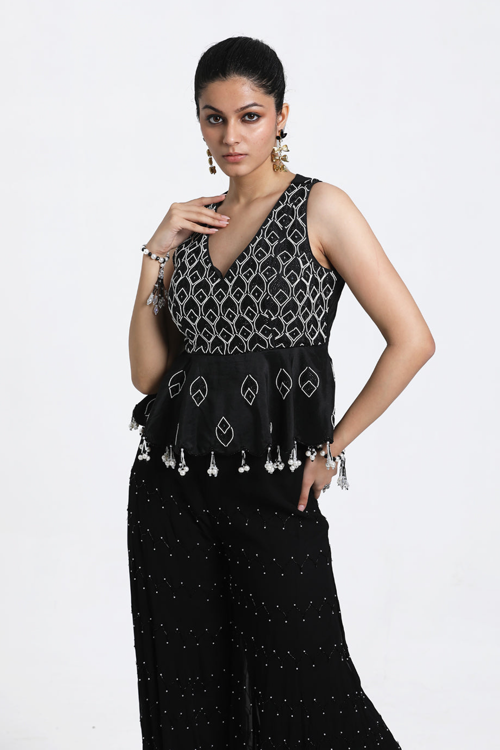 Black Peplum With Inserted Sharara