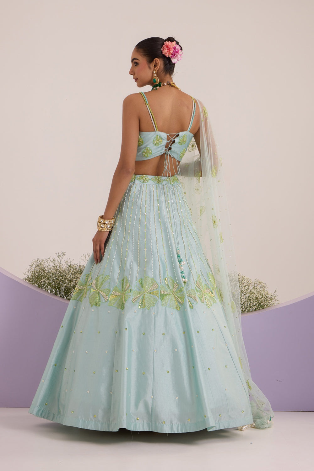 Aqua Blue Lehanga With Blouse & Dupatta Set.