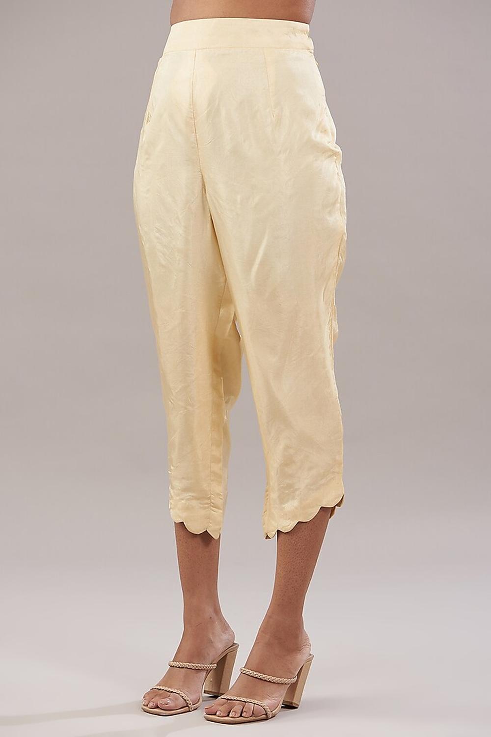 Beige Georgette Floral Embroidered Kaftan With Pant Set.