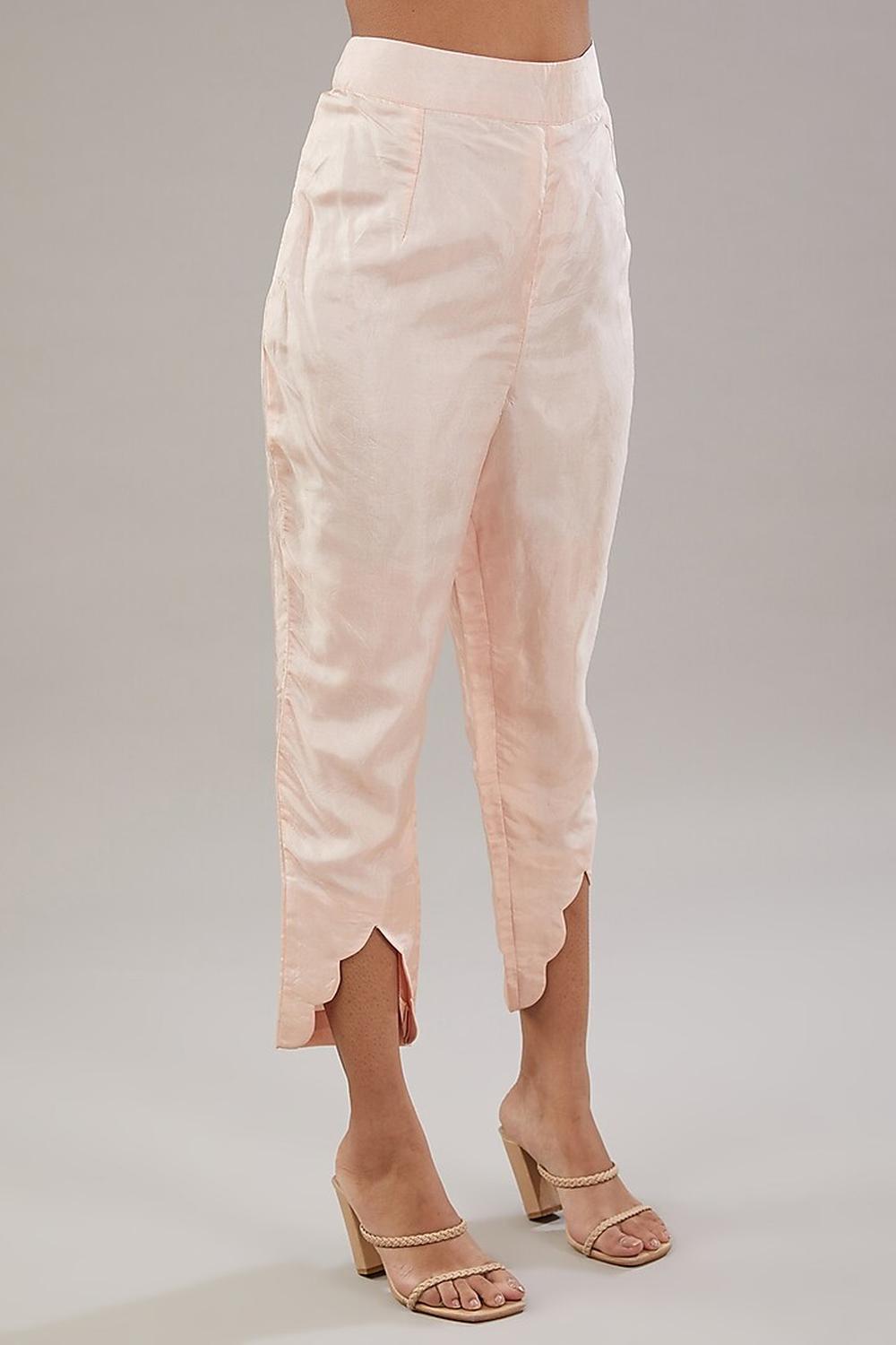 Peach Georgette Floral Embroidered Kaftan With Pant Set.