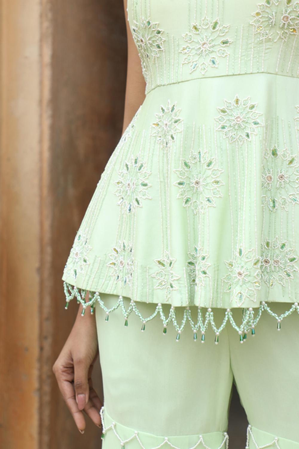 Mint Green Peplum With Box Pleat Garara Set