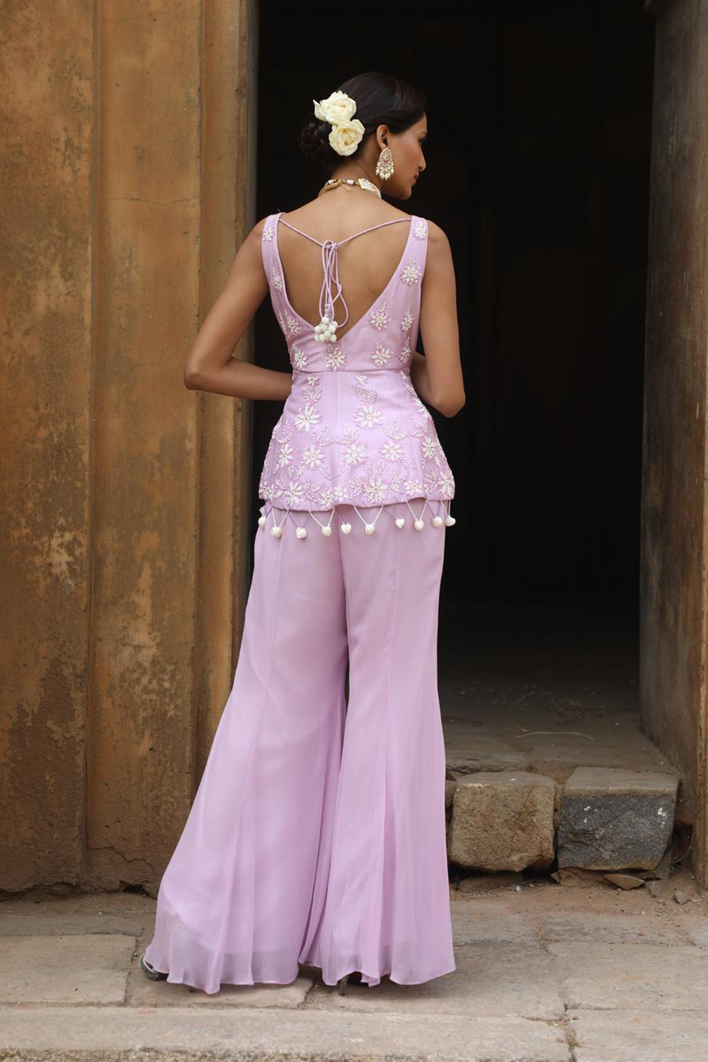 Lilac Peplum With Inserted Sharara Set