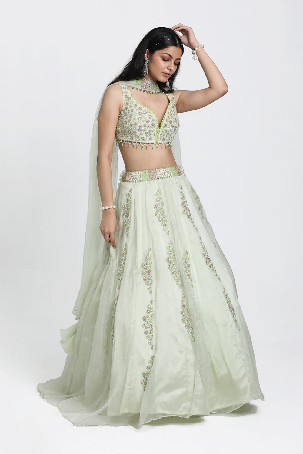 Light Green Organza Lehenga Set