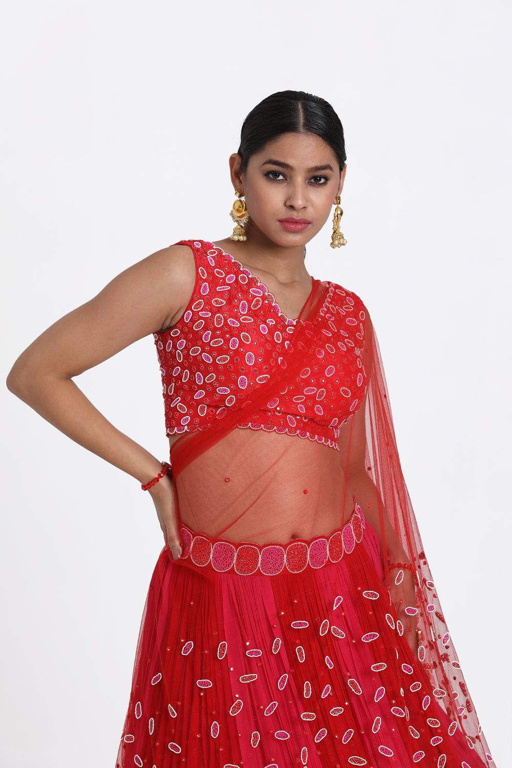 Red & Pink Ombre Lehenga Set