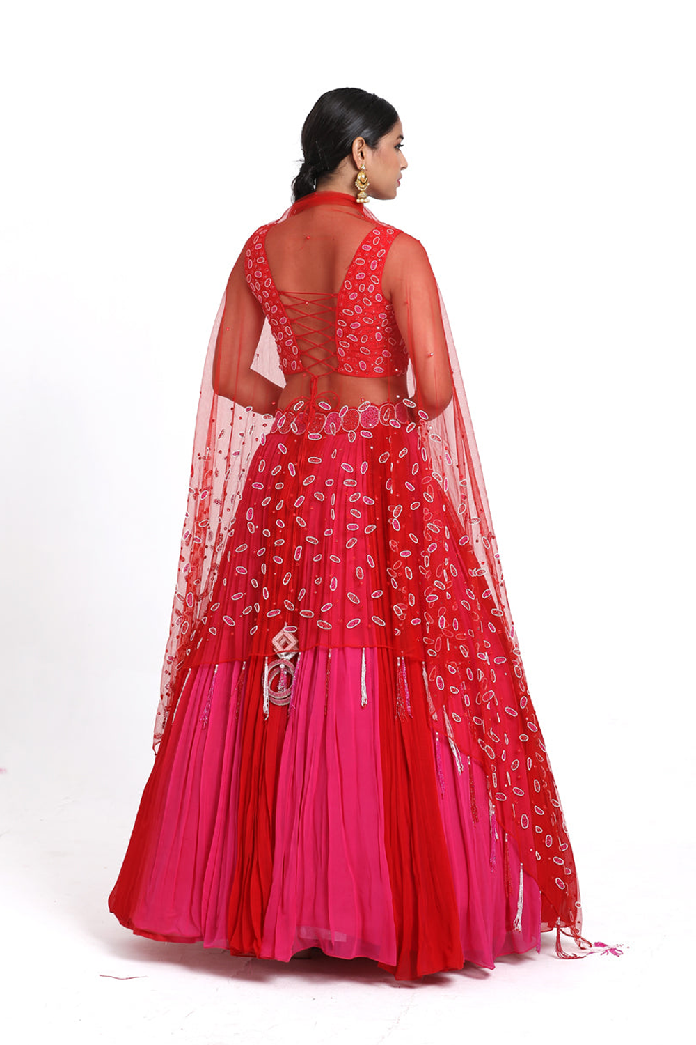 Red & Pink Ombre Lehenga Set