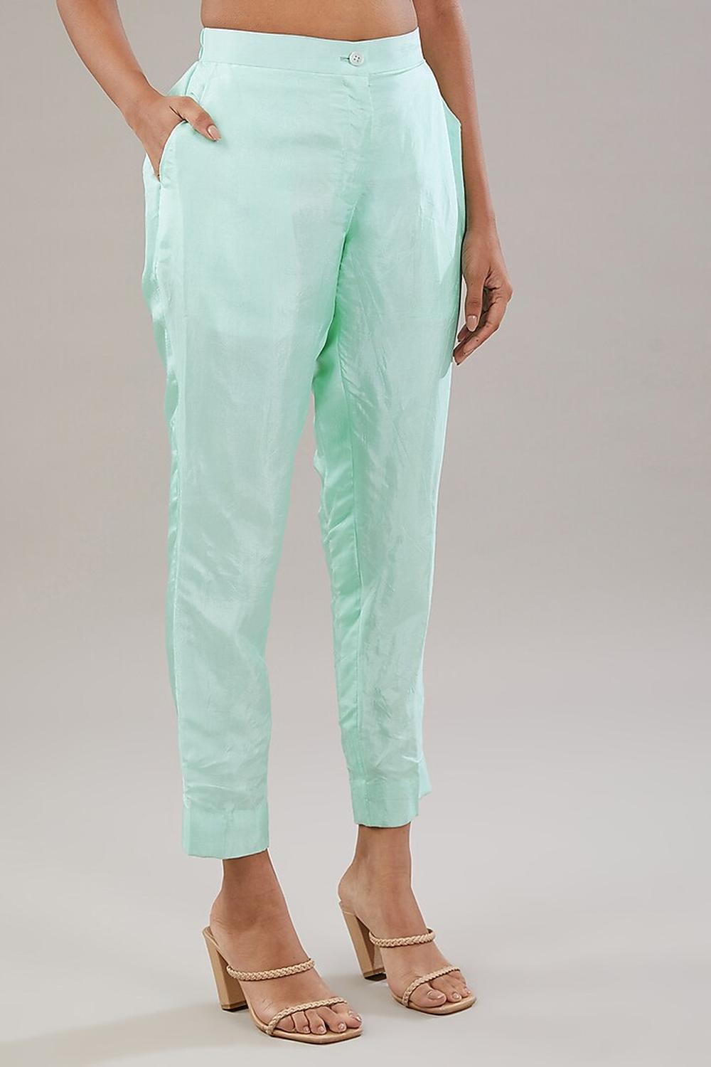 Aqua Blue Silk Floral Embroidered Shirt And Pant.