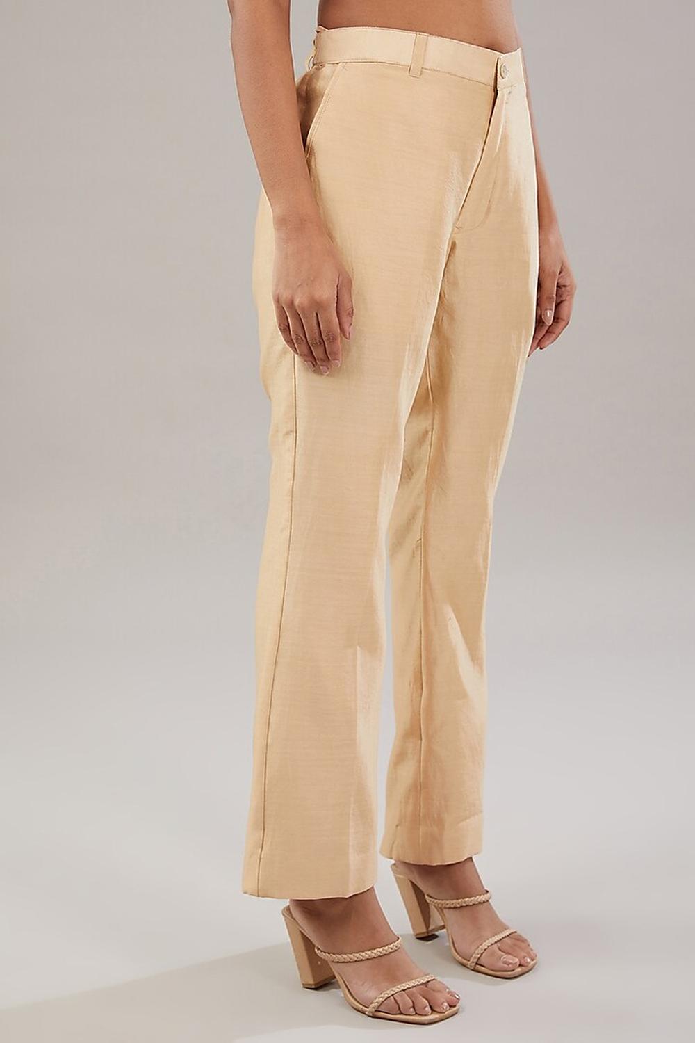 Beige Silk Geometric Embroidered Shirt And Pant.