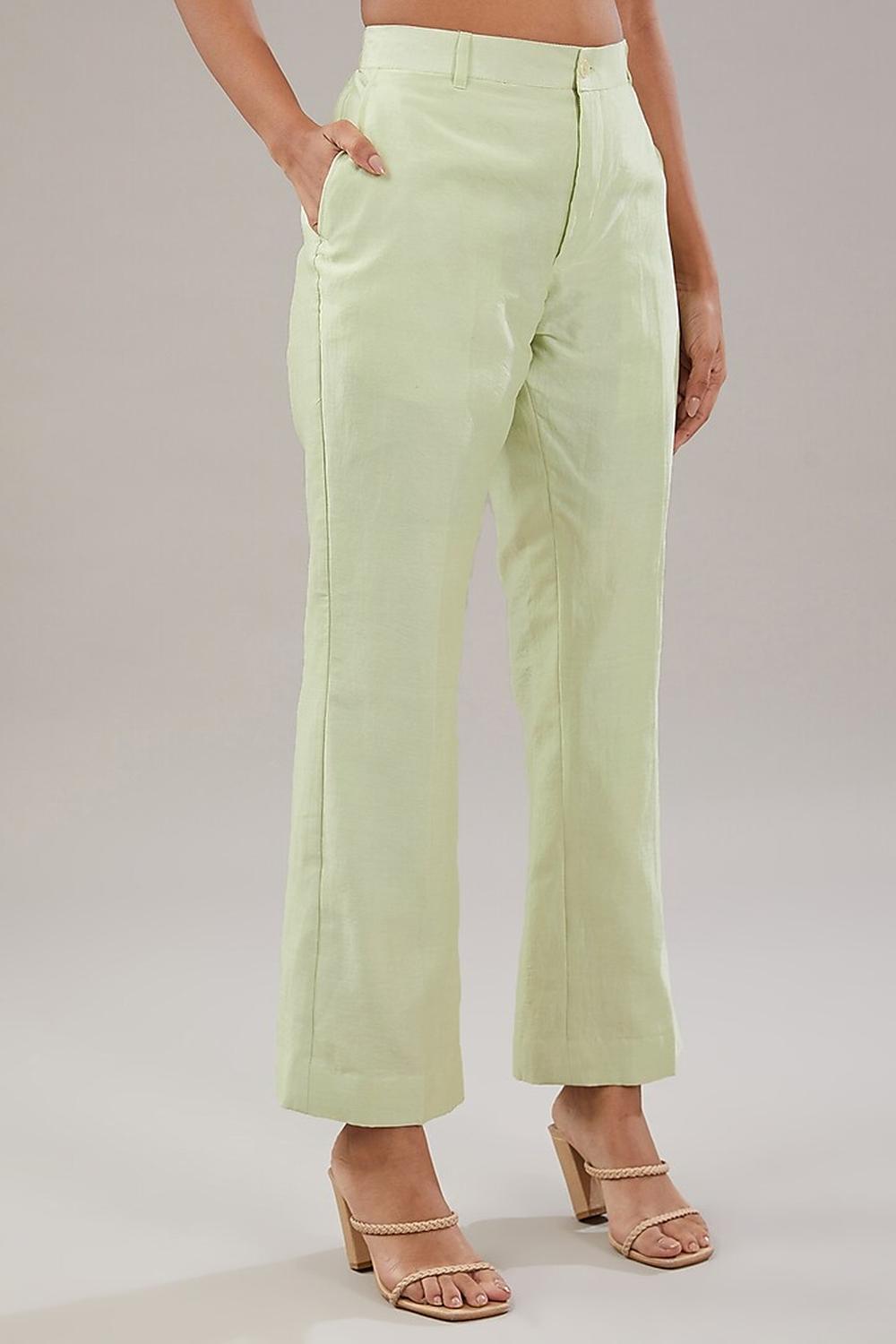 Light Green Silk Geometric Embroidered Shirt And Pant.