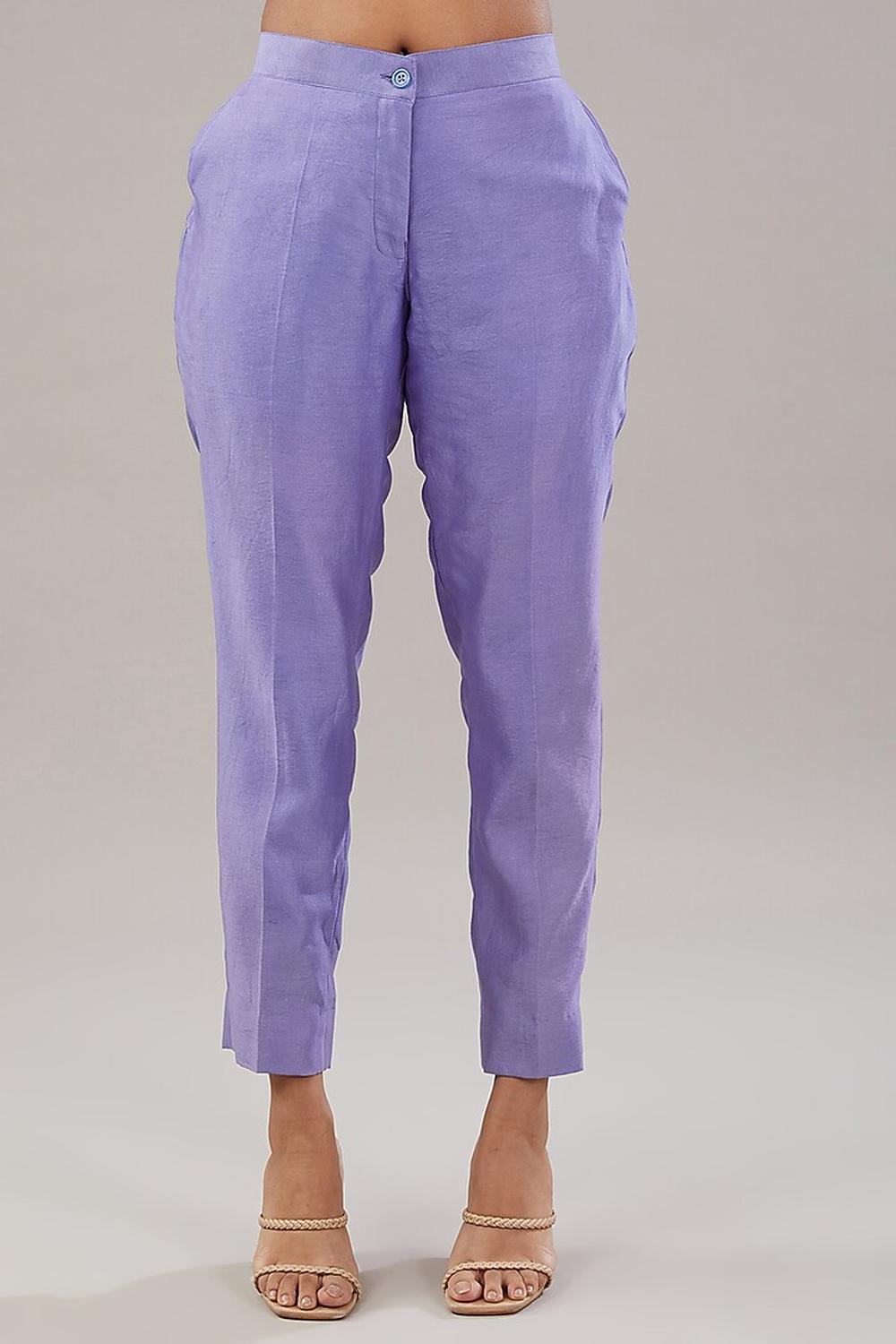 Light Purple Silk Geometric Embroidered Shirt And Pant.