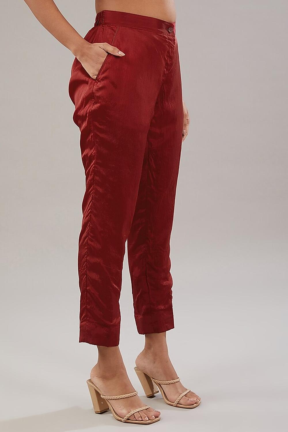 Mahroon Silk Geometric Embroidered Shirt And Pant.