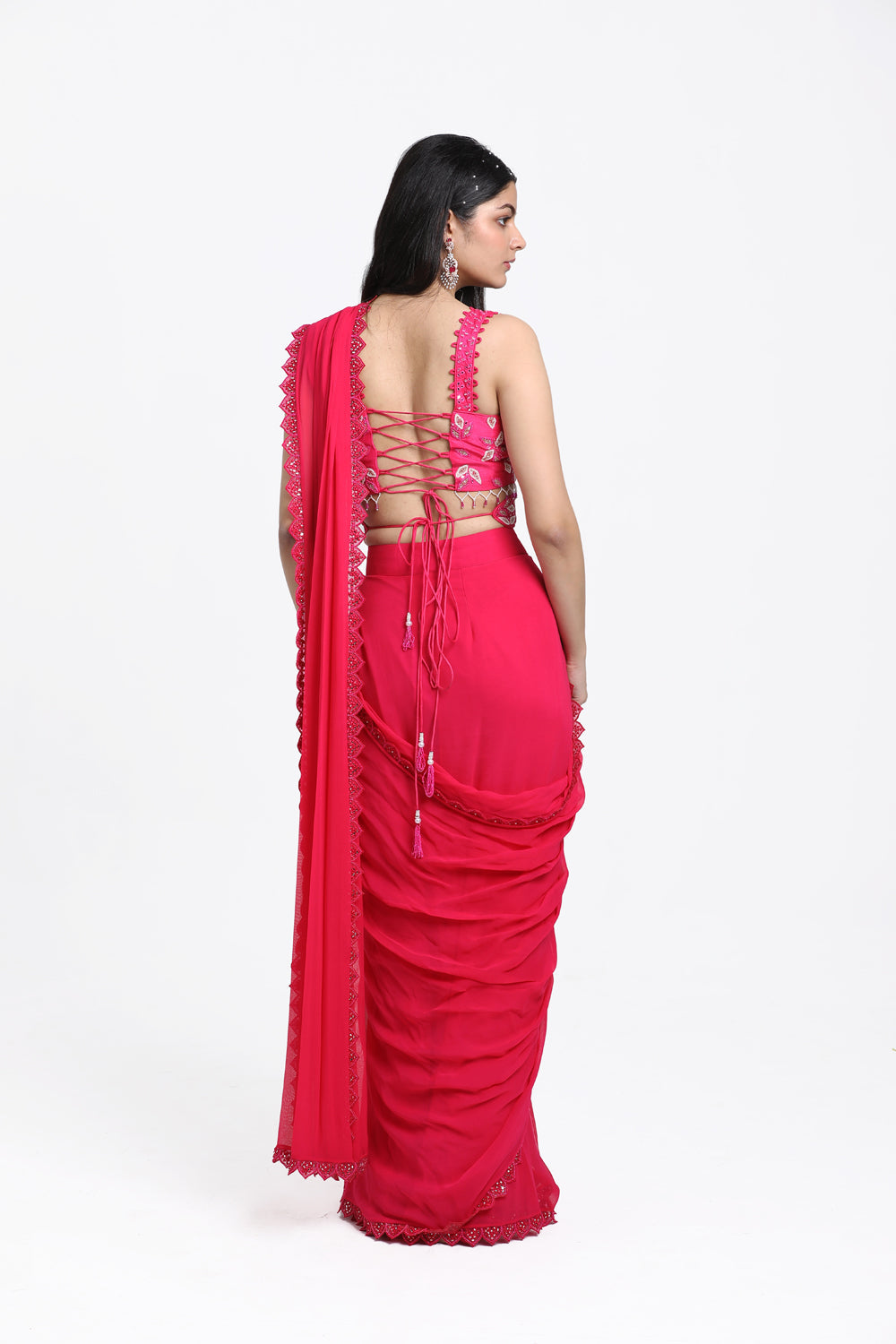 Pink Drape Saree With Detachable Belt