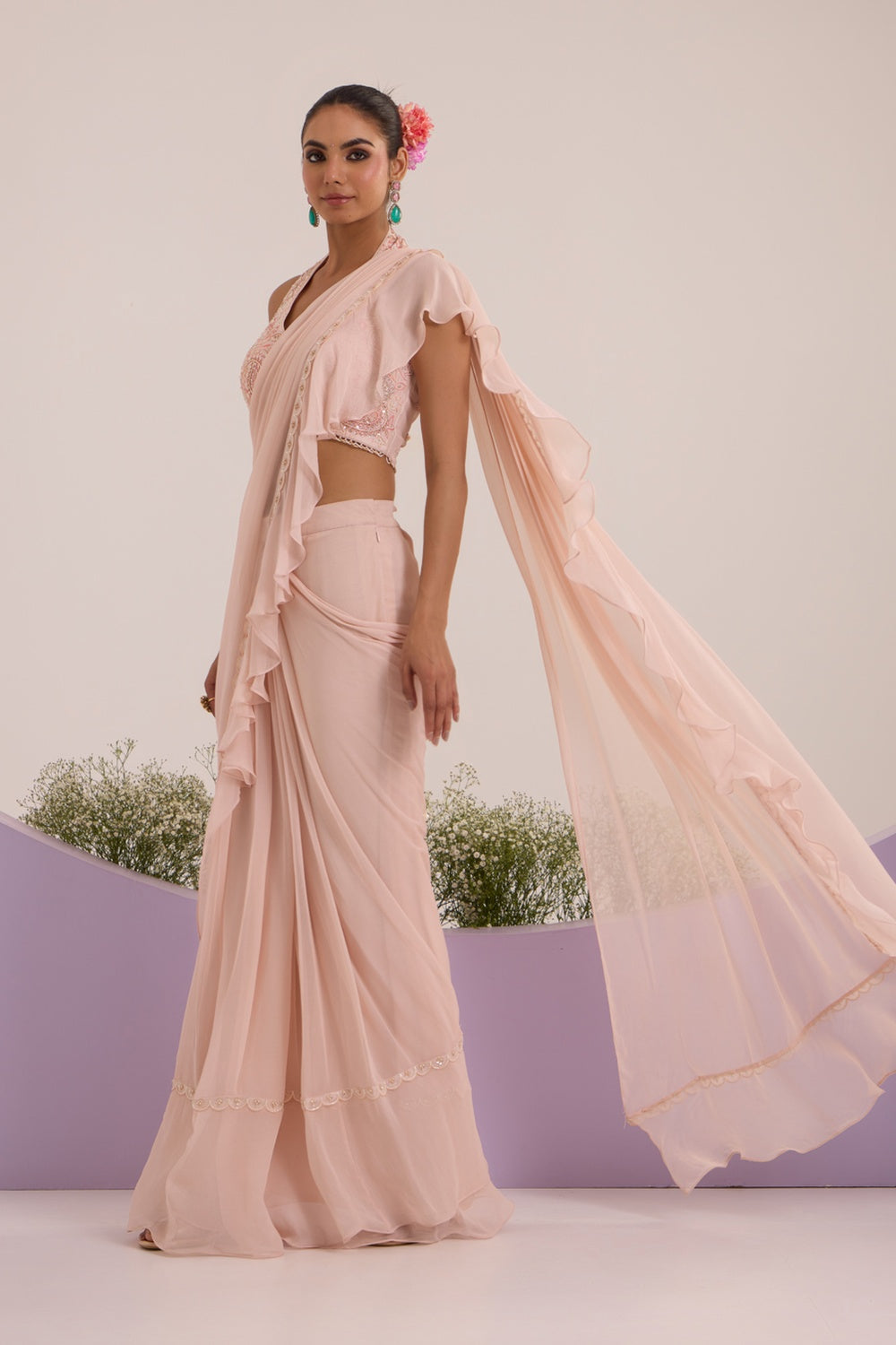 Peach Drape Saree With Blouse