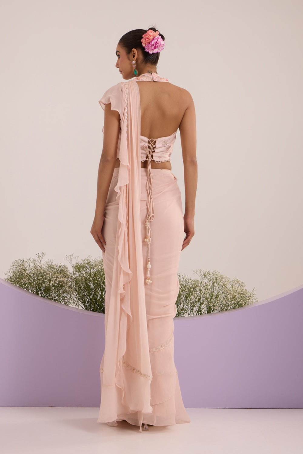 Peach Drape Saree With Blouse