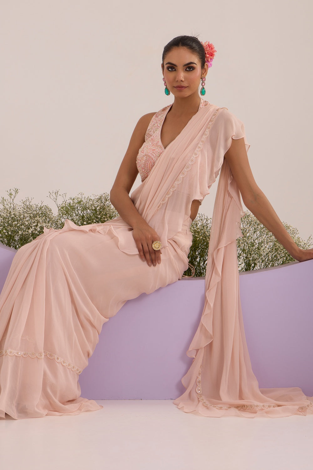 Peach Drape Saree With Blouse