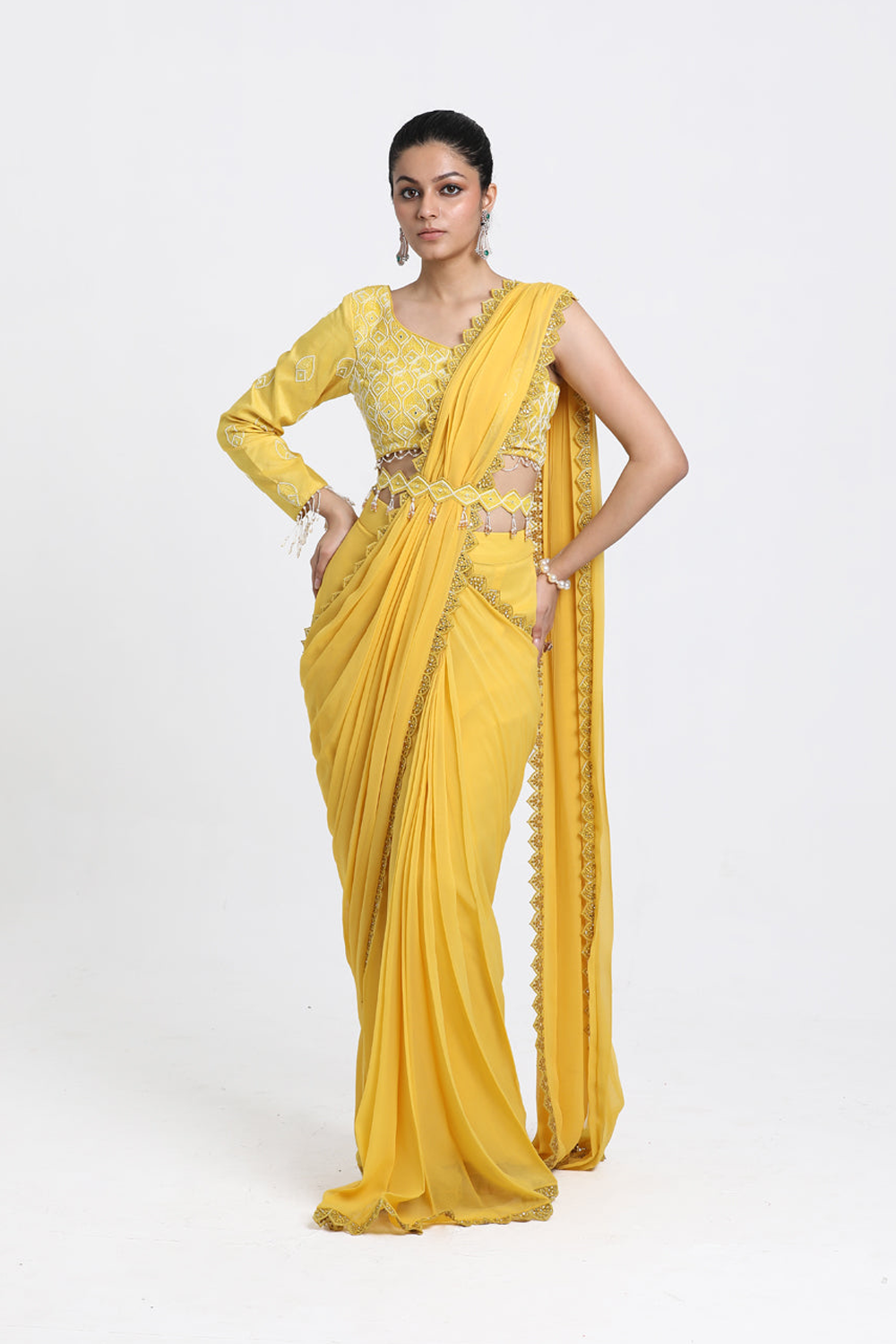 Yellow Drape Saree Set