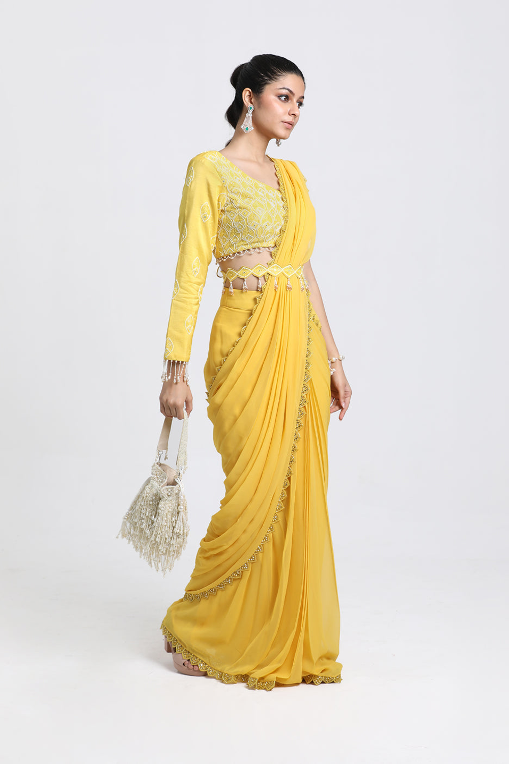 Yellow Drape Saree Set