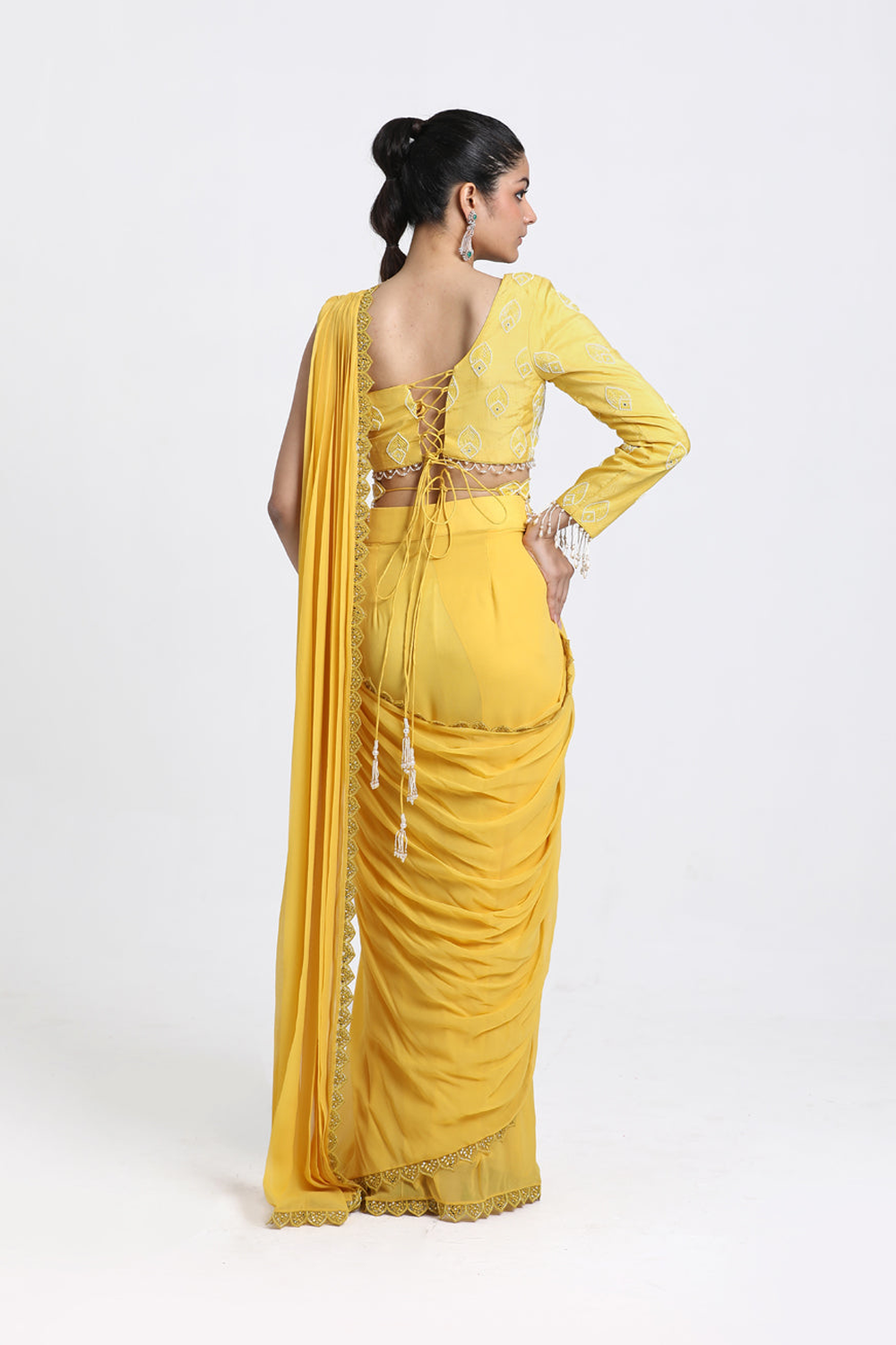 Yellow Drape Saree Set