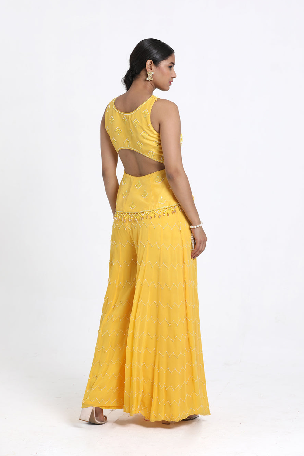 Yellow Peplum With Inserted Sharara Set.