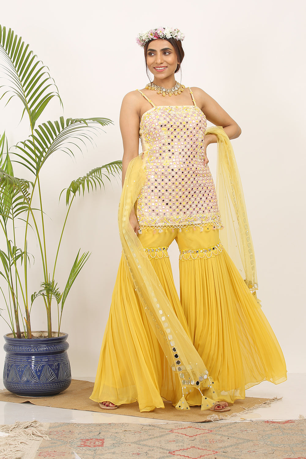 Off White , Peach And Yellow Tie-Dye Garara Set