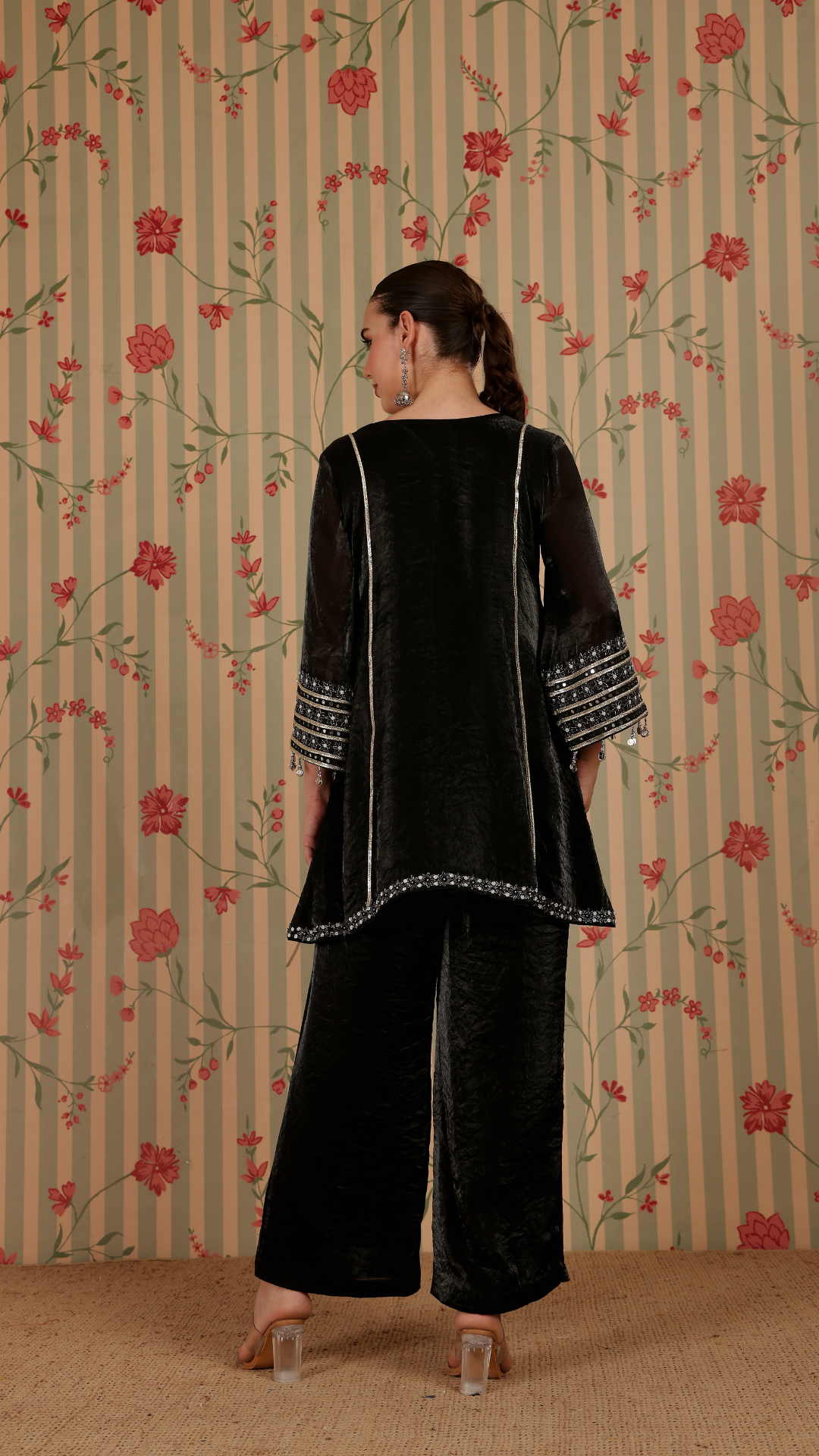 Black pakistani A-line suit with pant
