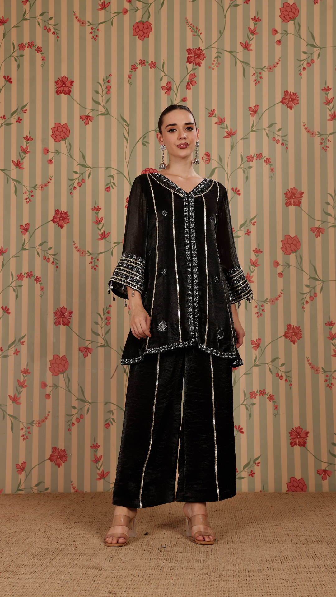 Black pakistani A-line suit with pant